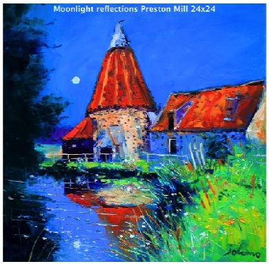 Moonlight reflections Preston Mill 24x24  SOLD